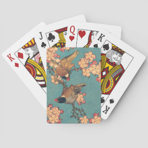 Hokusai Goudvink en Kersenbloesem Vintage Vogel Pokerkaarten