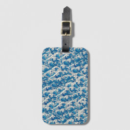 Hokusai Great Wave Pattern Nautisch Blauw Strand Bagagelabel