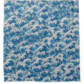 Hokusai Great Wave Pattern Nautische Blauwe Oceaan Douchegordijn (Voorkant)