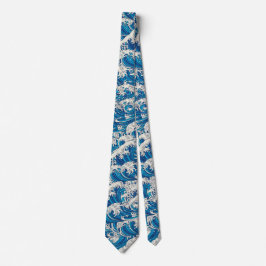 Hokusai Great Wave Pattern Nautische Blauwe Oceaan Stropdas