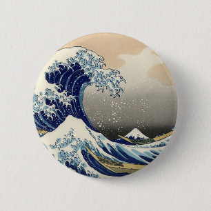 Hokusai Great Wave van Kanagawa Katsushika Tsunami Ronde Button 5,7 Cm