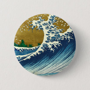 Hokusai Grote Golf Japan Vintage Oceaan Ronde Button 5,7 Cm