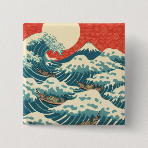 Hokusai Grote Golf Retro Japanse Kunst Vierkante Button 5,1 Cm