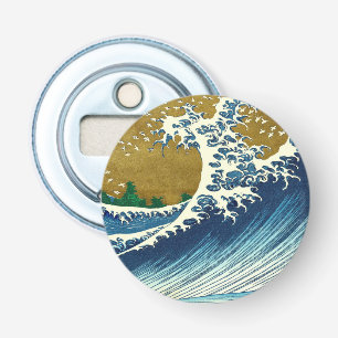 Hokusai Grote Golfpatroon: Japanse Ukiyo-e Kunst Button Flesopener