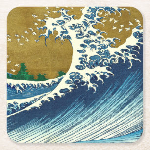 Hokusai Grote Golfpatroon: Japanse Ukiyo-e Kunst Vierkante Kartonnen Onderzetter