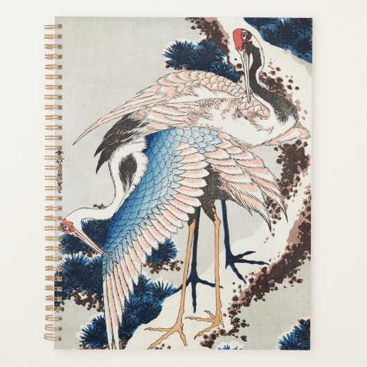 Hokusai Japanese Art Two Cranes Snowy Pine (Devant)