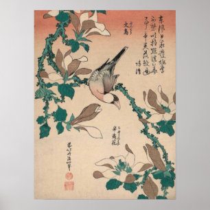 Hokusai Java Sparrow on Magnolia Gallery Poster