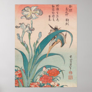 Hokusai Kingfisher Iris en Wild Pinks Gallery HD Poster
