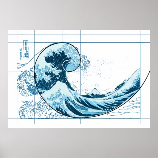 Hokusai Meets Fibonacci, Blue Poster (Devant)