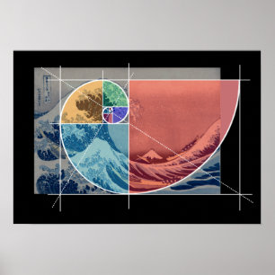 Hokusai Meets Fibonacci, gekleurde vormen Poster