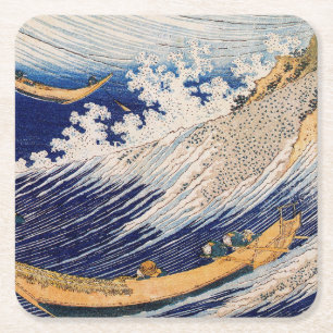 Hokusai Oceaangolven Zee Boten Vierkante Kartonnen Onderzetter