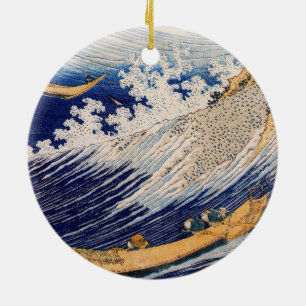 Hokusai Ocean Waves Vissen Boats Keramisch Ornament