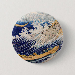 Hokusai Ocean Waves Vissen Boats Ronde Button 5,7 Cm