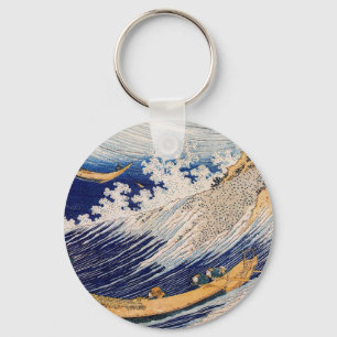 Hokusai Ocean Waves Vissen Boats Sleutelhanger