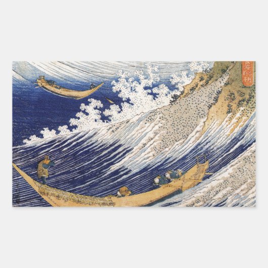 Hokusai Ocean Waves Zee Boten Rechthoekige Sticker (Voorkant)
