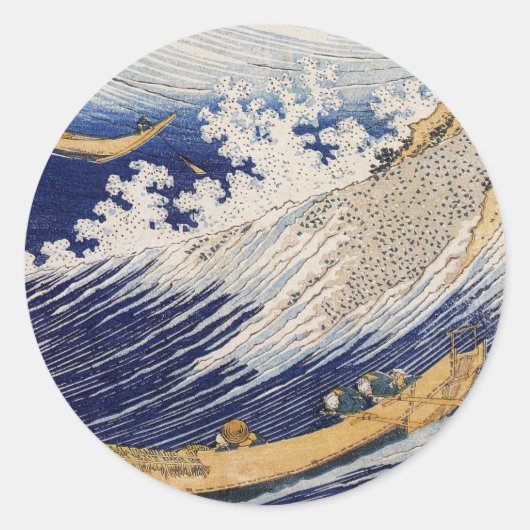 Hokusai Ocean Waves Zee Boten Ronde Sticker (Voorkant)