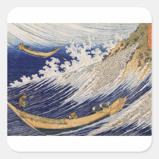 Hokusai Ocean Waves Zee Boten Vierkante Sticker (Voorkant)