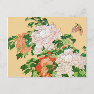 Hokusai Peonies and Butterfly Reboot Briefkaart