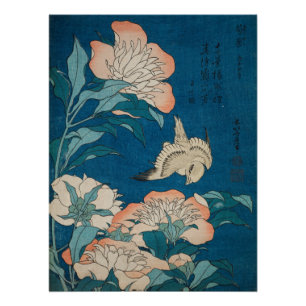 Hokusai Peonies en Canarische  galerieHD Perfect Poster