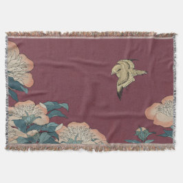 Hokusai Peonies en Canary Throw Blanket Deken