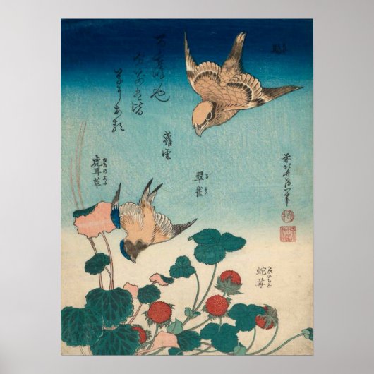 Hokusai Shrike en Bluebird GalleryHD Poster (Voorkant)