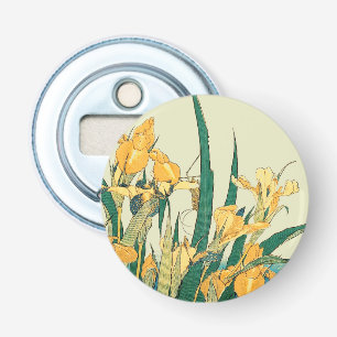 Hokusai sprinkhaan en iris Japan Button Flesopener
