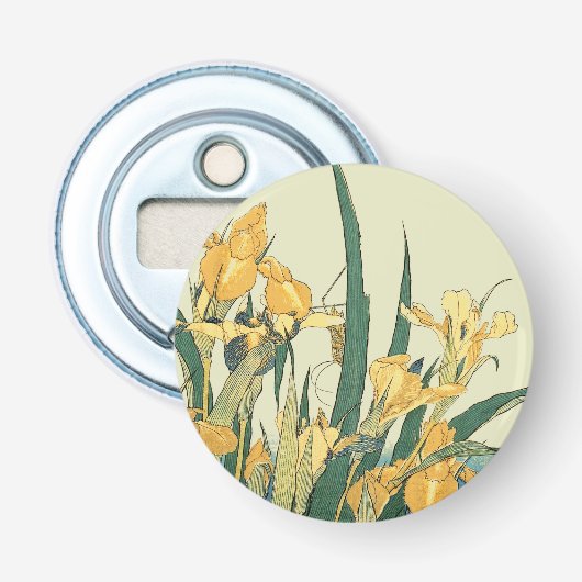 Hokusai sprinkhaan en iris Japan Button Flesopener (Voorkant)