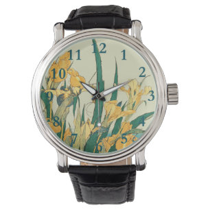 Hokusai sprinkhaan en iris Japan Horloge