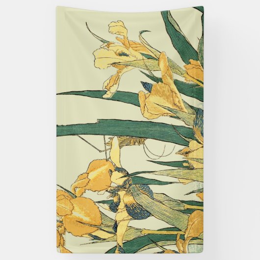 Hokusai sprinkhaan en iris Japan Spandoek (Verticaal)