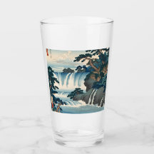 Hokusai Ukiyo-e Japanse waterval landschap blauw