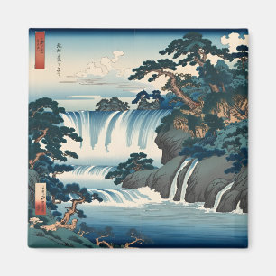 Hokusai Ukiyo-e Japanse waterval landschap blauw Magneet