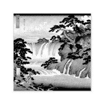 Hokusai Ukiyo-e Japanse waterval landschap blauw
