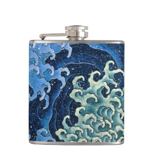 Hokusai Vrouwelijke Golf Oceaan Heupfles