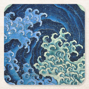 Hokusai Vrouwelijke Golf Vintage Oceaan  Vierkante Kartonnen Onderzetter