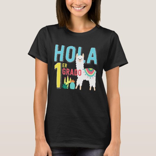 Hola 1 er Primer Grado Llama Terug naar School Spa T-shirt (Voorkant)