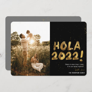 Hola 2022 Gold New Year Together Photo Feestdagenkaart