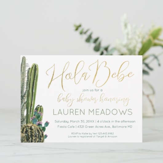 Hola Baby Boho Cactus Baby shower Invitation (Debout devant)