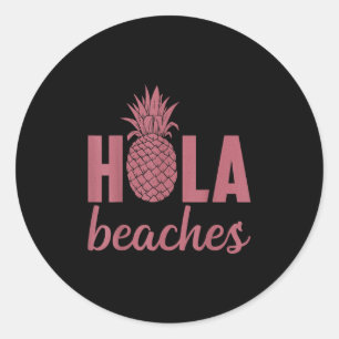 Hola Beaches Pineapple Funny Beach Vakantie Hawaii Ronde Sticker