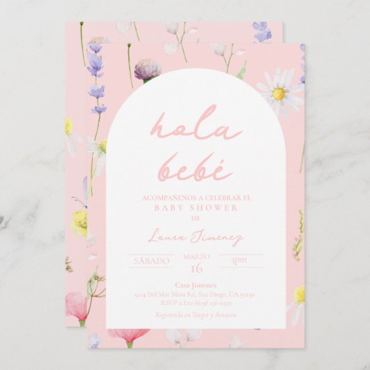 Hola Bebe Flor Invitación Espagnol Invitation (Devant / Derrière)