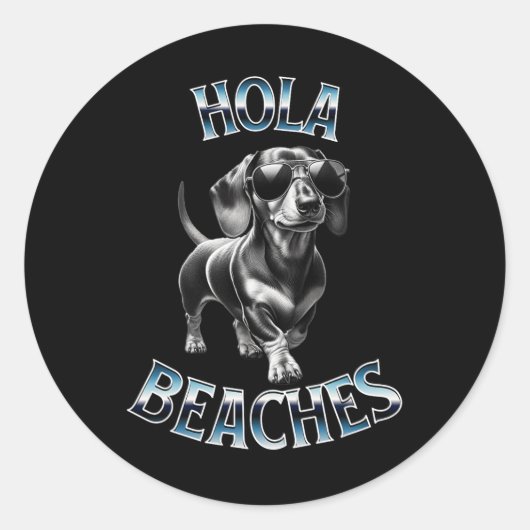Hola Stranden - Strandvakantie Weiner Teckel Dachs Ronde Sticker (Voorkant)