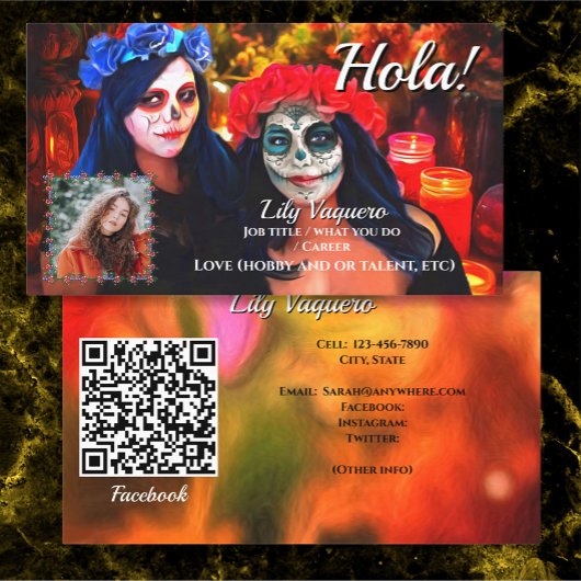 Hola Vallarta Catrinas 1718 Sociale QR-code Visitekaartje