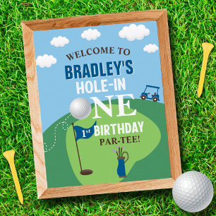 Hole in één Golf 1st Birthday Welcome Sign Poster