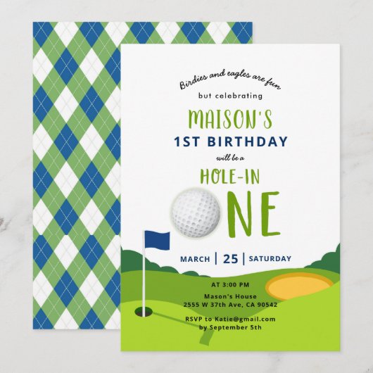 Hole in één Golf Birthday Par-t-shirt uitnodiging (Voorkant / Achterkant)