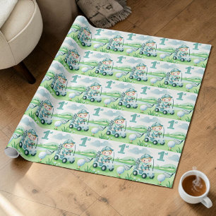 Hole in One 1e Verjaardag Golf Jongen Watercolor Cadeaupapier