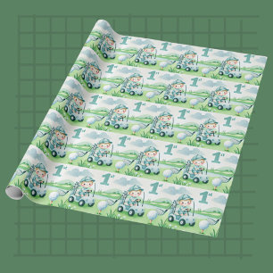 Hole in One 1e verjaardag golfjongen aquarel Cadeaupapier