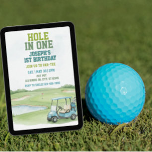 Hole In One, Blue Golf 1e Verjaardag Kaart
