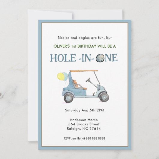 Hole in One Boy 1st Birthday Party Uitnodiging (Voorkant)