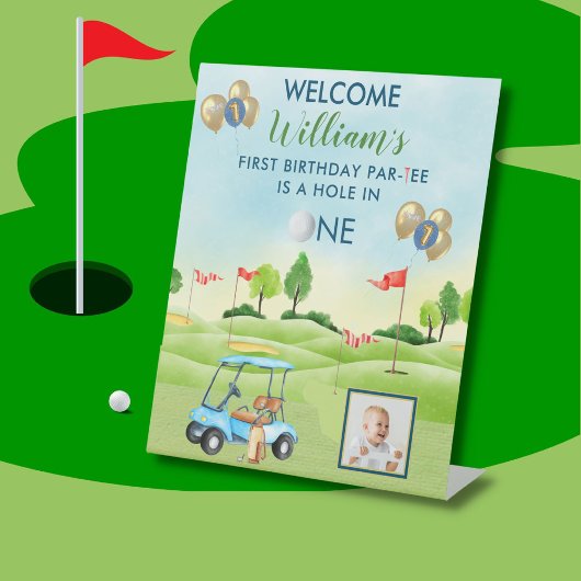 Hole in One Boy Golf Par-t-shirt Foto 1e Verjaarda Reclamebord Met Voetstuk