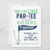 Hole in One Doodle Golf First Birthday Invitation Kaart (Voorkant)