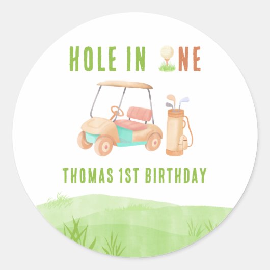 Hole In One First Birthday Party Ronde Sticker (Voorkant)